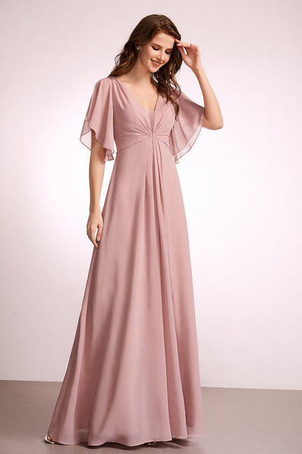 Robe Trapèze Longue Beige Élégante - gallery 2