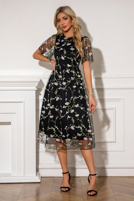 Robe Trapèze Fleur Noire Chic - gallery 6