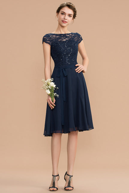 Robe Trapèze Bleu Marine Dentelle - gallery 4