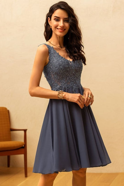 Robe Trapèze Bleu Soirée Chic - gallery 4