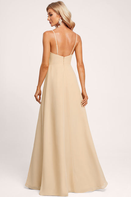 Robe Trapèze Longue Beige Élégante - gallery 1