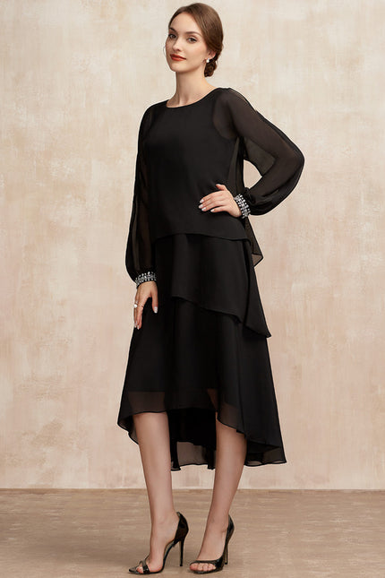 Robe Trapèze Noir Cascade Élégante - gallery 2