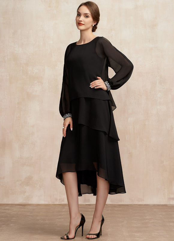 Robe Trapèze Noir Cascade Élégante - gallery 2