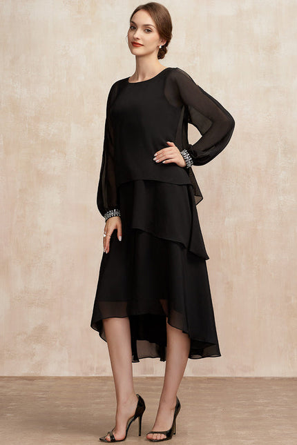 Robe Trapèze Noir Cascade Élégante - gallery 2