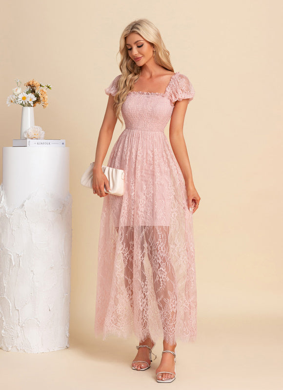 Robe Trapèze Dentelle Rosée - gallery 4