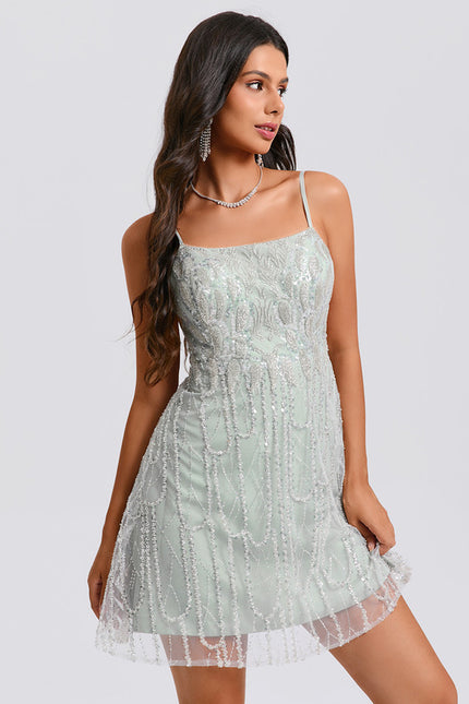 Robe Trapèze Pailletée Menthe - gallery 7