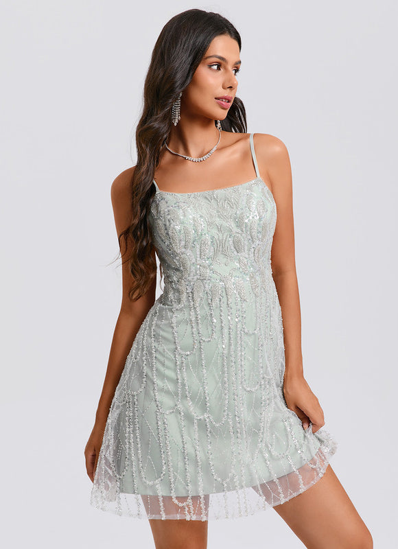 Robe Trapèze Pailletée Menthe - gallery 7