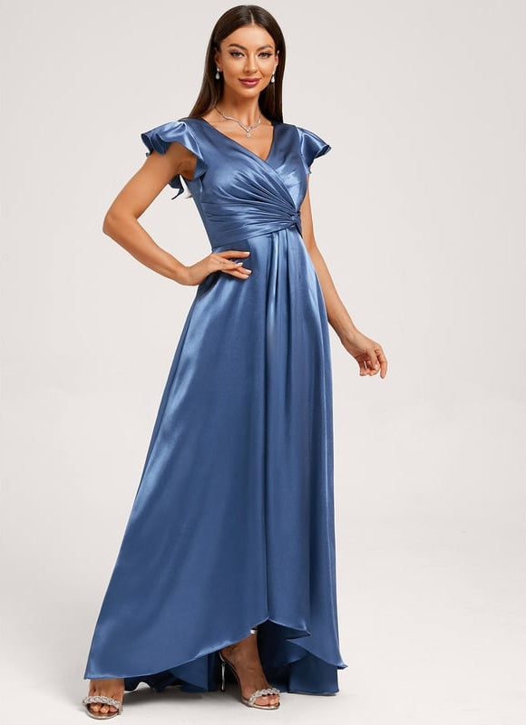 Robe Trapèze Satin Bleu Élégant