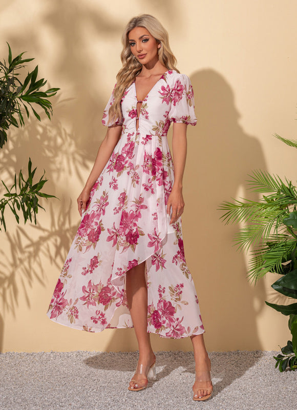 Robe Trapèze Nuit Fleurie Asymétrique - gallery 1