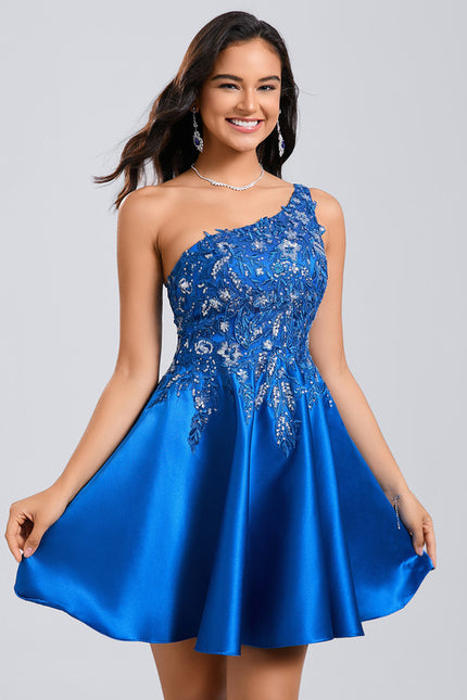 Robe Trapèze Éclat Satiné Bleu - gallery 1
