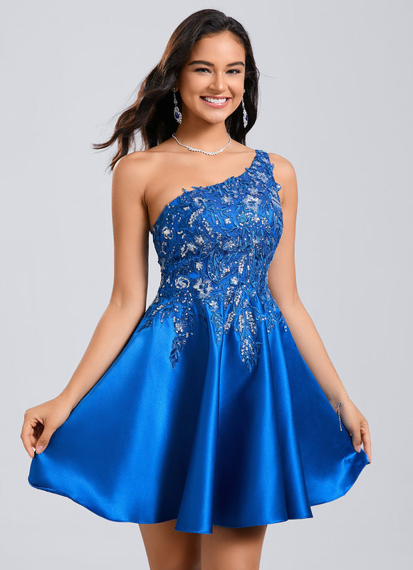 Robe Trapèze Éclat Satiné Bleu - gallery 1