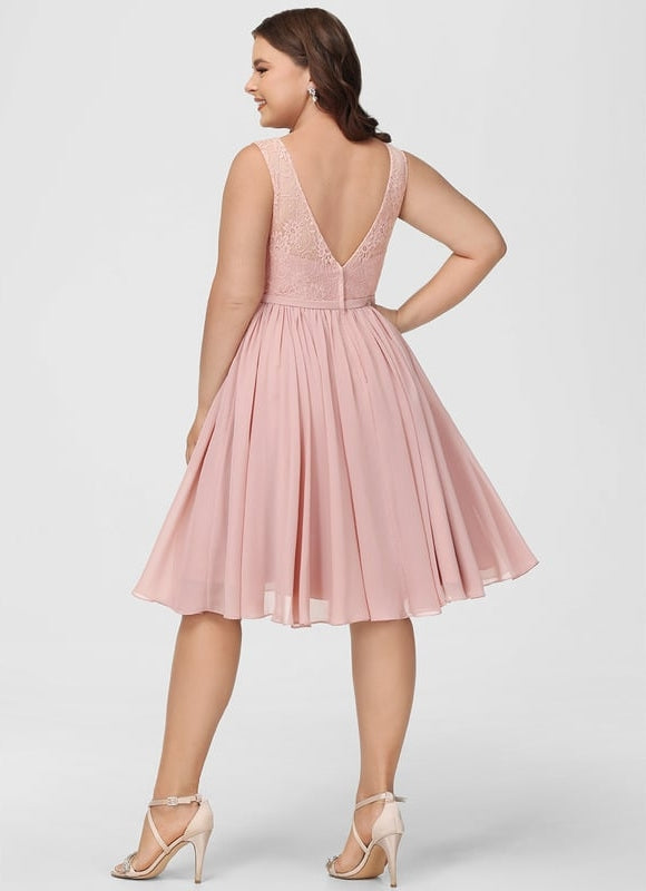 Robe Trapèze Rose Pastel Dentelle Mousseline - gallery 8