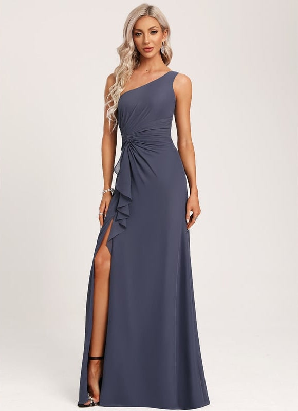 Robe Trapèze Asymétrique Beige - gallery 5