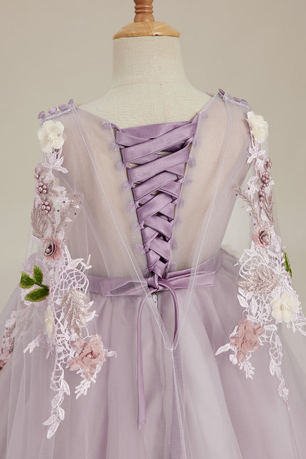 Robe Trapèze Violette Pastel Avec Tulles Et Perles - gallery 6