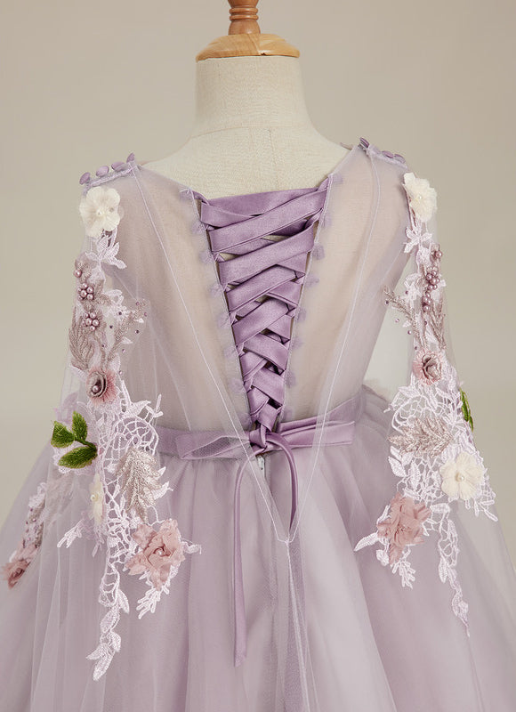 Robe Trapèze Violette Pastel Avec Tulles Et Perles - gallery 6