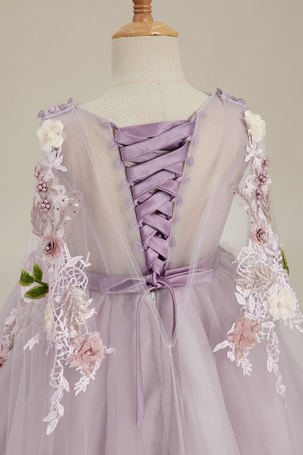 Robe Trapèze Violette Pastel Avec Tulles Et Perles - gallery 6