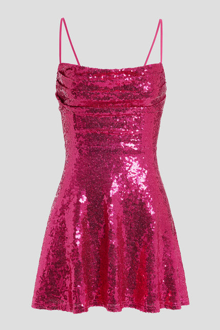 Robe Trapèze Pailletée Fuchsia