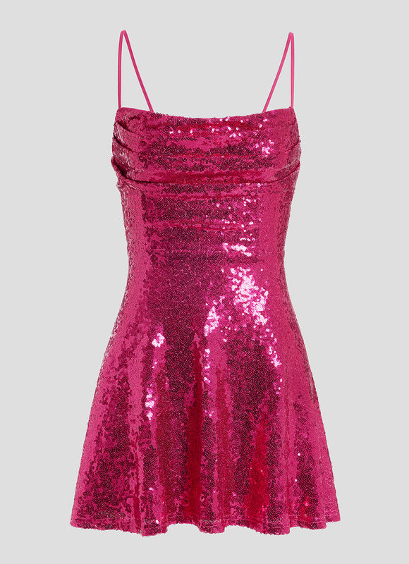 Robe Trapèze Pailletée Fuchsia