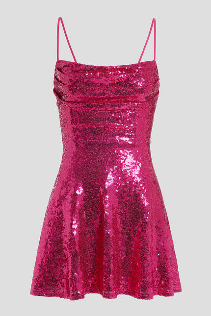 Robe Trapèze Pailletée Fuchsia