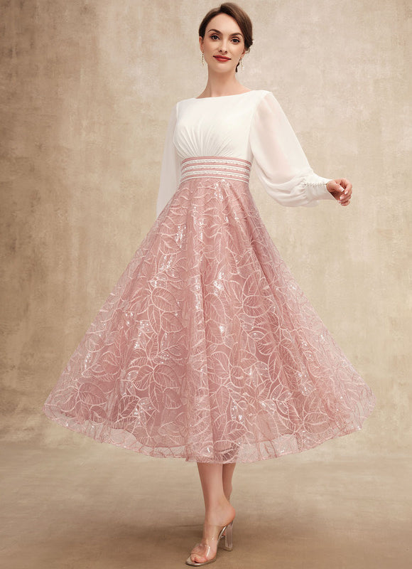 Robe Trapèze Chiffon Rosée - gallery 4
