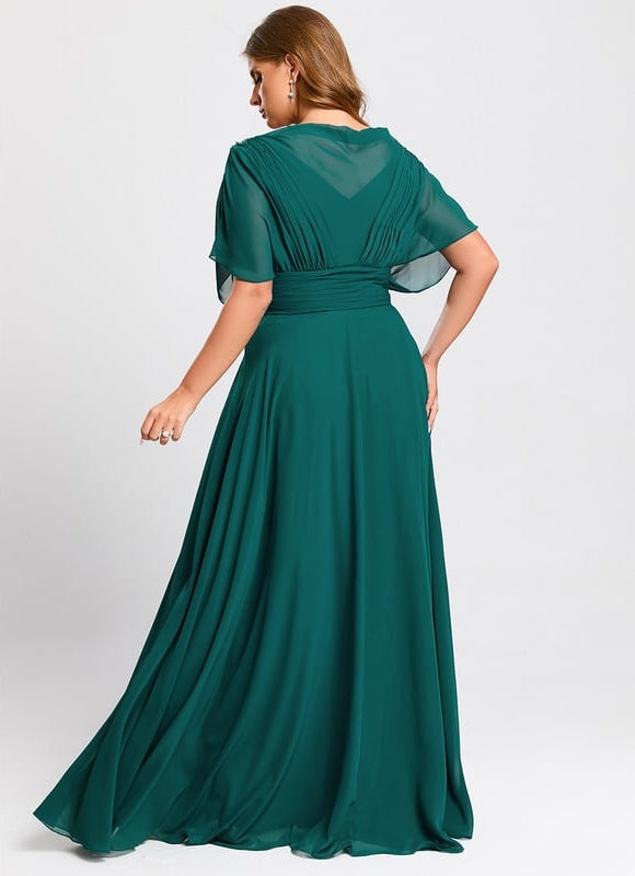 Robe Trapèze Verte Soirée Plissée Perlée - gallery 8