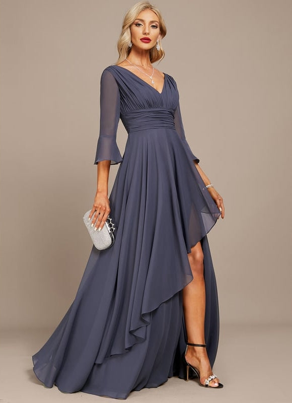 Robe Trapèze Bleu Nuit Mousseline Soirée Volants