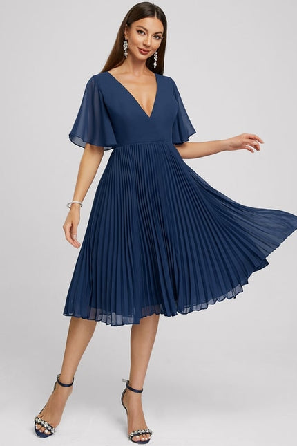 Robe Trapèze Nuit Marine Plissée - gallery 2