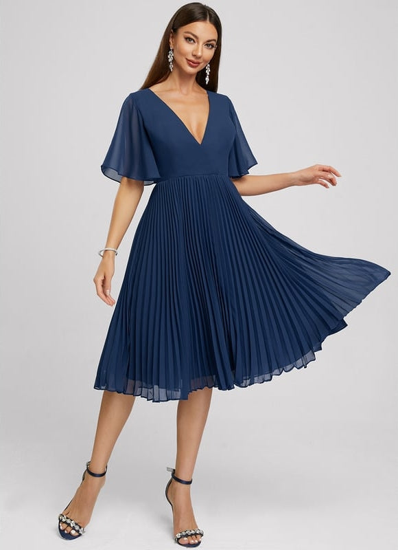 Robe Trapèze Nuit Marine Plissée - gallery 2