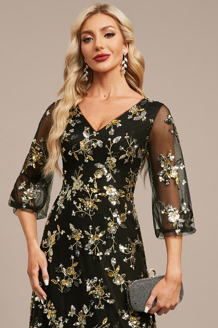 Robe Trapèze Élégance Sombre Fleurie - gallery 1
