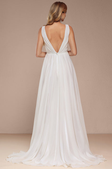 Robe Trapèze Blanche Avec Traîne Balayette - gallery 5
