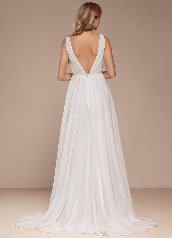 Robe Trapèze Blanche Avec Traîne Balayette - gallery 5