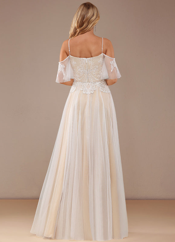 Robe Trapèze Blanche Dentelle Tulle Volants - gallery 1