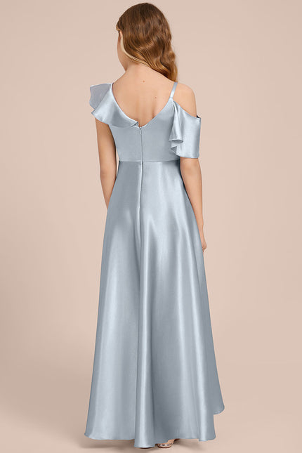 Robe Trapèze Satin Bleu Clair - gallery 3