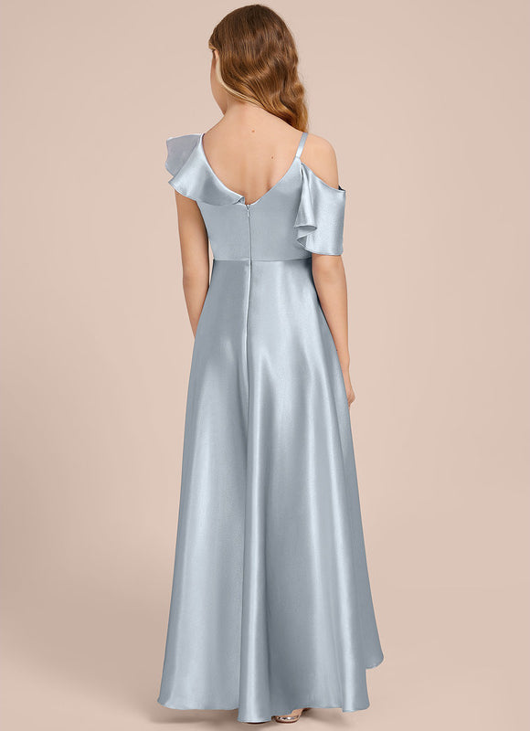 Robe Trapèze Satin Bleu Clair - gallery 3
