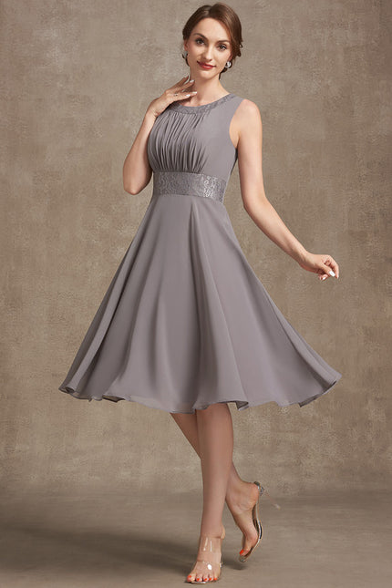 Robe Trapèze Gris Élégant Satiné - gallery 5