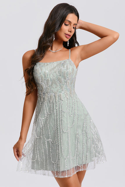 Robe Trapèze Pailletée Menthe - gallery 3