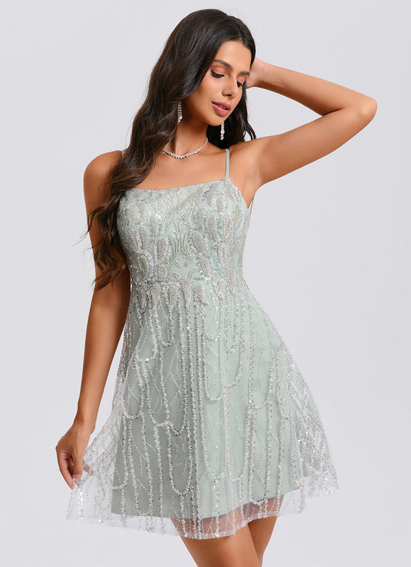 Robe Trapèze Pailletée Menthe - gallery 3