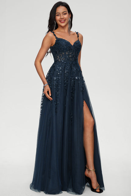 Robe Trapèze Bleu Lumineux Tulle - gallery 2