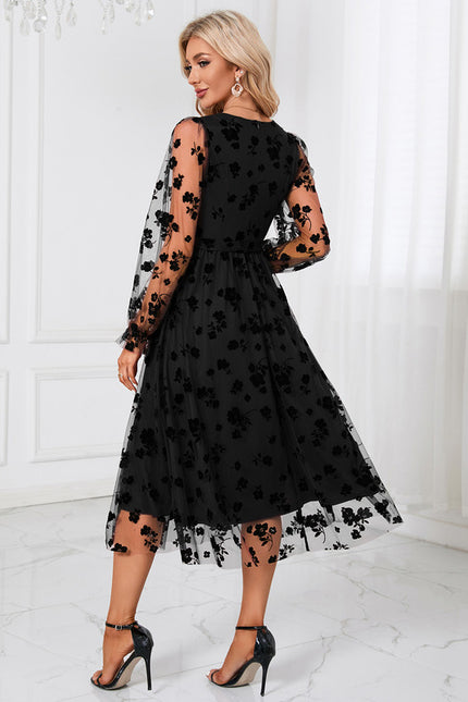 Robe Trapèze Noir Floral Aérien - gallery 3