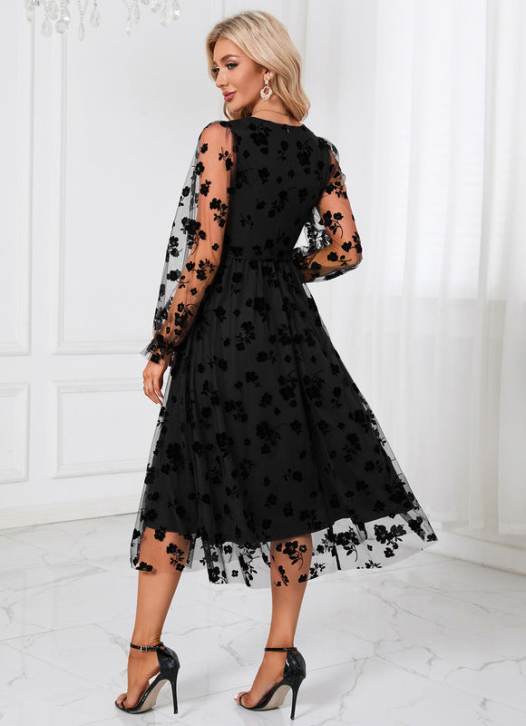 Robe Trapèze Noir Floral Aérien - gallery 3