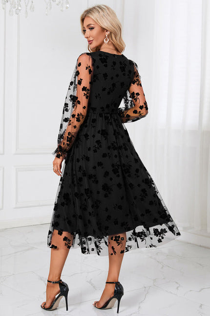 Robe Trapèze Noir Floral Aérien - gallery 3
