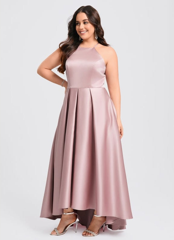 Robe Trapèze Satin Rosé Élancé - gallery 7
