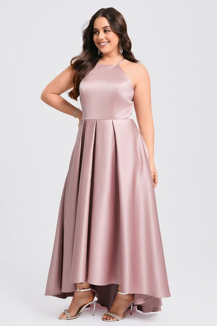 Robe Trapèze Satin Rosé Élancé - gallery 7