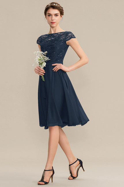 Robe Trapèze Bleu Marine Dentelle - gallery 7