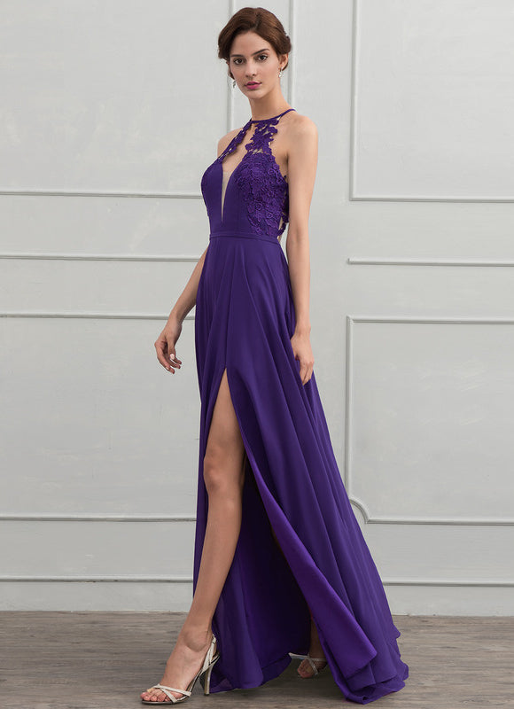 Robe Trapèze Violet Longue Élégante