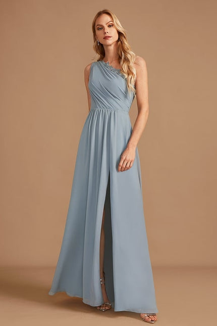 Robe Trapèze Bleu Ciel Décolletée Asymétrique - gallery 3