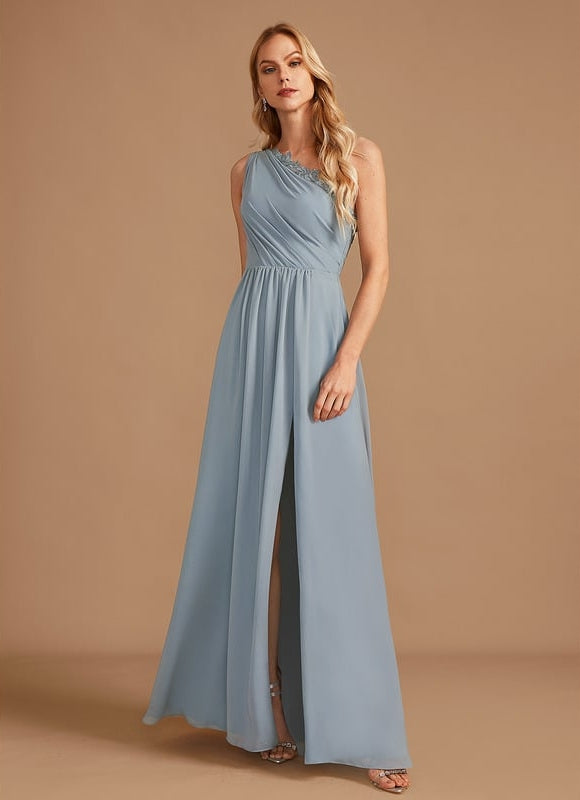 Robe Trapèze Bleu Ciel Décolletée Asymétrique - gallery 3