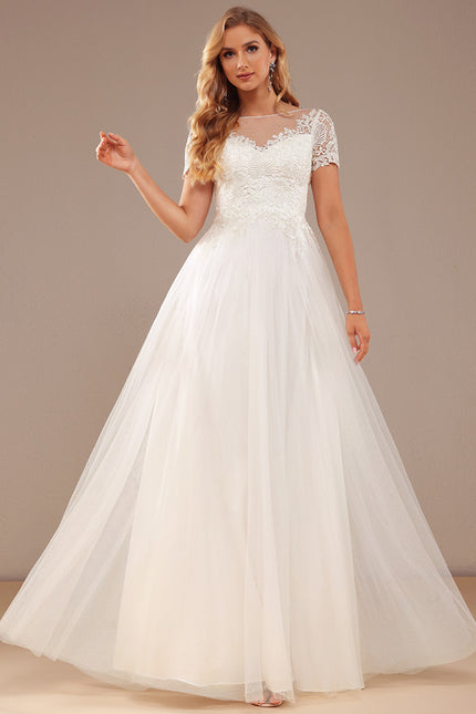Robe Trapèze Blanche Mariage Tulle Dentelle