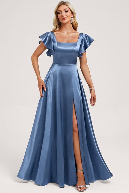 Robe Trapèze Satinée Bleu Ciel