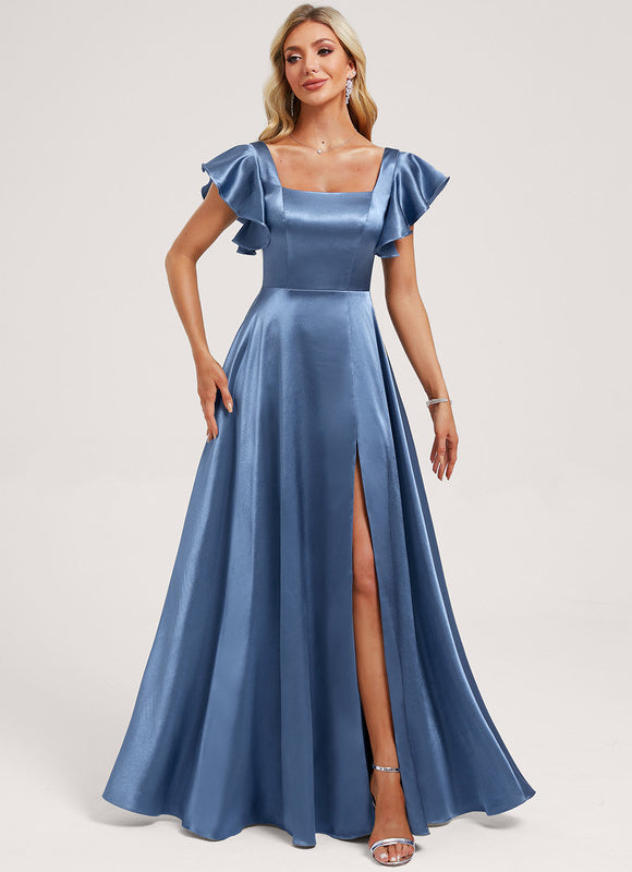Robe Trapèze Satinée Bleu Ciel